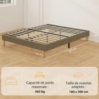 HOMCOM Cadre de lit 160 x 200 cm avec sommier à lattes en bois, lit double rembourré en velours côtelé, gris(m-3)