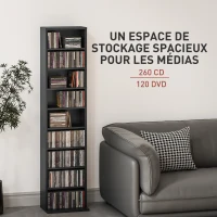 HOMCOM Rangements pour CD et DVD 9 compartiments et 6 étagères réglables capacité max. 260 CD/120 DVD 33 x 24 x 140 cm noir(m-4)