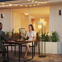 Outsunny Luminária solar exterior em resina trançada, poste de 3 luzes com sensor e prateleira, Ø37 x 144 cm, amarelo(m-6)