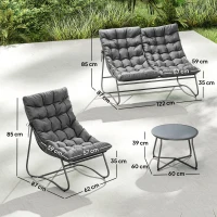 Outsunny Four-Piece Curved Seat Garden Sofa Set - Grey/Black(m-3)