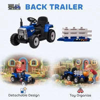HOMCOM Ride On Tractor, Battery Powered Electric Car, with Detachable Trailer, Remote Control, Music, Blue(m-4)