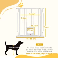 PawHut Barreira de Segurança Extensível para Cães 75-85 cm para Portas e Escadas com Portinhola Pequena Montagem por Pressão Duplo Bloqueio Branco(m-3)