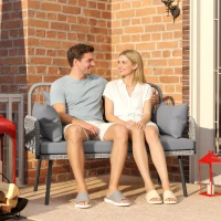 Outsunny Divano da giardino 2 posti con cuscini e braccioli in resina intrecciata, 115x61x82 cm, Grigio scuro(m-4)