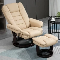 HOMCOM Fauteuil relax inclinable 135° grand confort pivotant 360° avec repose-pieds revêtement PU beige(m-7)