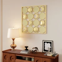 HOMCOM Decoração de Parede Metálica de Fases Lunares com 16 Discos para Sala Quarto Corredor 67,9x67,9 Dourado(m-8)