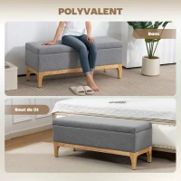 HOMCOM Banc de rangement, coffre de rangement avec couvercle amovible style scandinave, en tissu lin, 110 x 39 x 45 cm, gris(m-5)