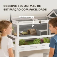 PawHut Casa para Tartarugas de Madeira Terrário para Répteis com Suporte para Lâmpada Ajustável Bandeja Removível 124x55x109 cm Branco e Cinza(m-7)