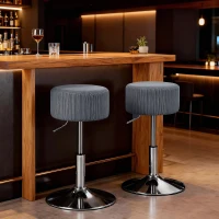 HOMCOM Taburete de Cocina Regulable en Altura 52-66 cm Tapizado en Pana Giratorio en 360° Gris(m-8)