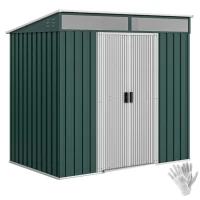 Outsunny Abrigo de Jardim 2 m² 195x122x181,5 cm Abrigo de Armazenamento Metálico com Porta de Correr e 2 Janelas Verde(m-10)