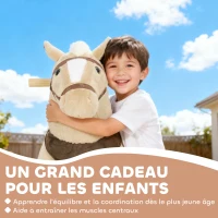 AIYAPLAY Cheval à bascule animal à bascule sur roulettes avec selle et harnais pour enfant de 3 à 5 ans 72 x 32 x 80 cm marron(m-7)