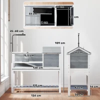 PawHut Casa para Tartarugas de Madeira Terrário para Répteis com Suporte para Lâmpada Ajustável Bandeja Removível 124x55x109 cm Branco e Cinza(m-3)