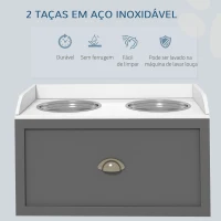 PawHut Comedouro Elevado para Cães com 2 Tigelas 2000ml de Aço Inoxidável Gaveta Oculta com Suporte de Madeira 60x30x36cm Cinza(m-6)