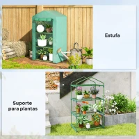 Outsunny Estufa de Jardim de 3 Níveis Porta Enrolável Estrutura Metálica Cobertura de PE Anti-UV 69x49x125 cm Verde(m-7)