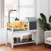 PawHut Casa para Tartarugas de Madeira Terrário para Répteis com Suporte para Lâmpada Ajustável Bandeja Removível 124x55x109 cm Branco e Cinza(m-2)