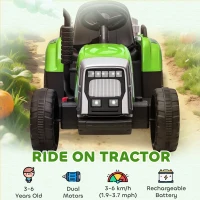 HOMCOM Ride On Tractor, Battery Powered Electric Car, with Detachable Trailer, Remote Control, Music - Green(m-8)