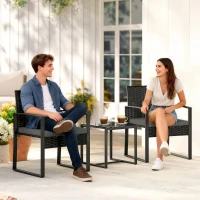 Outsunny Set da Giardino in Rattan con 2 Sedie, Tavolino e Cuscini Rimovibili, Grigio scuro(m-2)