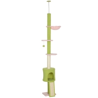 PawHut 220-240 cm Floor to Ceiling Cat Tree Adjustable Height with Hammock, Condo, Scratching Posts, Green