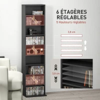HOMCOM Rangements pour CD et DVD 9 compartiments et 6 étagères réglables capacité max. 260 CD/120 DVD 33 x 24 x 140 cm noir(m-5)