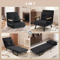 HOMCOM Relaxfauteuil in Scandinavisch design, ligfauteuil, leesfauteuil. incl. kussen met knoophechting, Zwart(m-4)