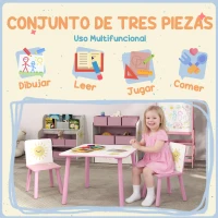 AIYAPLAY Mesa y Sillas Infantiles de 3 Piezas Mesa Infantil con 2 Sillas de Madera de Pino para niños de +3 Años 60x60x44 cm Rosa(m-4)