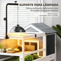 PawHut Casa para Tartarugas de Madeira Terrário para Répteis com Suporte para Lâmpada Ajustável Bandeja Removível 124x55x109 cm Branco e Cinza(m-5)