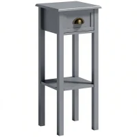 HOMCOM Mesa Auxiliar Estilo Moderno Mesita Auxiliar con Cajón y Estante de Almacenamiento 30x30x75 cm Gris(m-1)