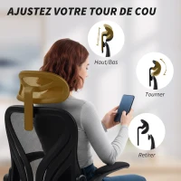 HOMCOM Chaise bureau, fauteuil de bureau en maille, dossier rabattable, appui-tête 2D, accoudoirs relevables, 73x62x136cm, noir(m-6)