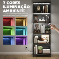 HOMCOM Estante de 5 Níveis com Luzes LED de 7 Cores Estante para Livros Estante de Estilo Industrial 60x30x179 cm Preto(m-4)