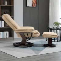 HOMCOM Fauteuil relax inclinable 135° grand confort pivotant 360° avec repose-pieds revêtement PU beige(m-8)