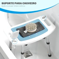 HOMCOM Cadeira de Duche para Idosos com Encosto e Altura Ajustável em 6 Níveis, Carga Máxima de 136 kg Azul Claro e Branco(m-5)