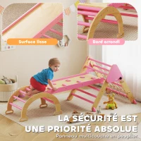 AIYAPLAY Triangle d'escalade enfants 8 en 1 avec rampe double face, arc d'escalade en bois avec toboggan & échelle, rose(m-5)