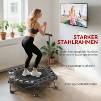 SPORTNOW Fitnesstrampoline met verstelbare T-handgreep, opvouwbaar, draagtas, 120 kg draagvermogen, staal, kunststof, zwart(m-6)