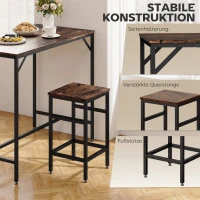 HOMCOM 5-teiliges Bartisch Set Bartisch mit Barhocker-Set Esstisch mit 4 Stühlen Küchentisch für Esszimmer, Küche, Rustikal-Braun+Schwarz(m-5)