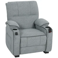 HOMCOM Electric Massage Recliner Armchair with Vibration, Heat, Whisper-Quiet Motor, Memory Function, Velvet Power Reclining Chair with Spring Pack, USB Port, Footrest, Side Pocket, Cup Holders, Grey(m-11)