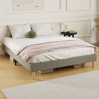 HOMCOM Cadre de lit 160 x 200 cm avec sommier à lattes en bois, lit double rembourré en velours côtelé, gris(m-9)