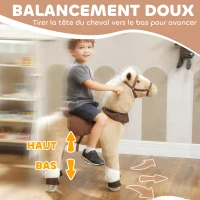 AIYAPLAY Cheval à bascule animal à bascule sur roulettes avec selle et harnais pour enfant de 3 à 5 ans 72 x 32 x 80 cm marron(m-5)