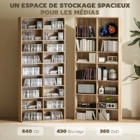 HOMCOM Rangements pour CD et DVD 18 compartiments capacité max. 640 CD/360 DVD 430 Blu-ray 78,5 x 24 x 175 cm bois naturel(m-4)