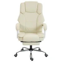 HOMCOM Chaise bureau ergonomique, fauteuil de bureau avec dossier inclinable, hauteur réglable, 64x73x112-120cm, beige(m-1)