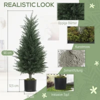 HOMCOM set van 2 cipres-kunstplanten, 362 kunststofbladeren, pot, UV-bestendig, groen(m-4)