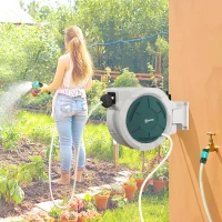 Outsunny Enrouleur Tuyau Arrosage Mural 30 m x Ø 13 mm Dévidoir Automatique de Tuyaux d'Eau Rétractable Automatique gris(m-2)