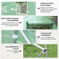 Outsunny Serra a Tunnel Anti-UV con 6 Finestre a Rete e Ingresso Arrotolabile, in Metallo e PE, 4x2x2 m, Verde(m-6)