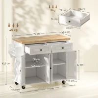 HOMCOM Isla de Cocina con Ruedas Mueble Auxiliar de Cocina con Especiero y Barra Lateral 111x44,5x82,5 cm Blanco(m-3)