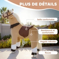 AIYAPLAY Cheval à bascule animal à bascule sur roulettes avec selle et harnais pour enfant de 3 à 5 ans 72 x 32 x 80 cm marron(m-6)