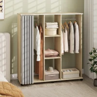 HOMCOM Armoire penderie Meuble de Rangement Mobile 6 roulettes 120L x 40l x 128H cm en bois naturel(m-10)