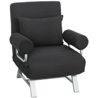 HOMCOM Fauteuil chauffeuse canapé-lit Convertible inclinable 1 Place Coussin lombaires accoudoirs piètement métal Lin Noir(m-12)