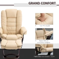 HOMCOM Fauteuil relax inclinable 135° grand confort pivotant 360° avec repose-pieds revêtement PU beige(m-6)