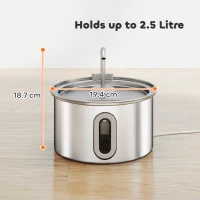 PawHut 2.5L Stainless Steel Cat Water Fountain for Drinking with Ultra-Silent Pump, Water-Level Window, 7 Filters(m-3)