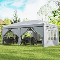 Outsunny Tonnelle barnum pliant pop-up 6 x 3 x 2,7 m 4 parois latérales amovibles 4 fenêtres sac de transport gris clair(m-10)