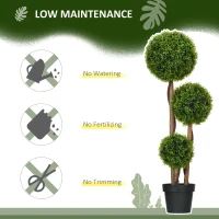 HOMCOM Grote kunstbuxus 110cm, UV-bestendige kunstplant met 3 ballen voor woonkamer slaapkamer kantoor tuin(m-6)