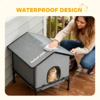 PawHut Outdoor Cat House, Waterproof Insulated Cat Kennel with Elevated Base, Foldable Feral Kitty Shelter for Kittens, Grey(m-6)